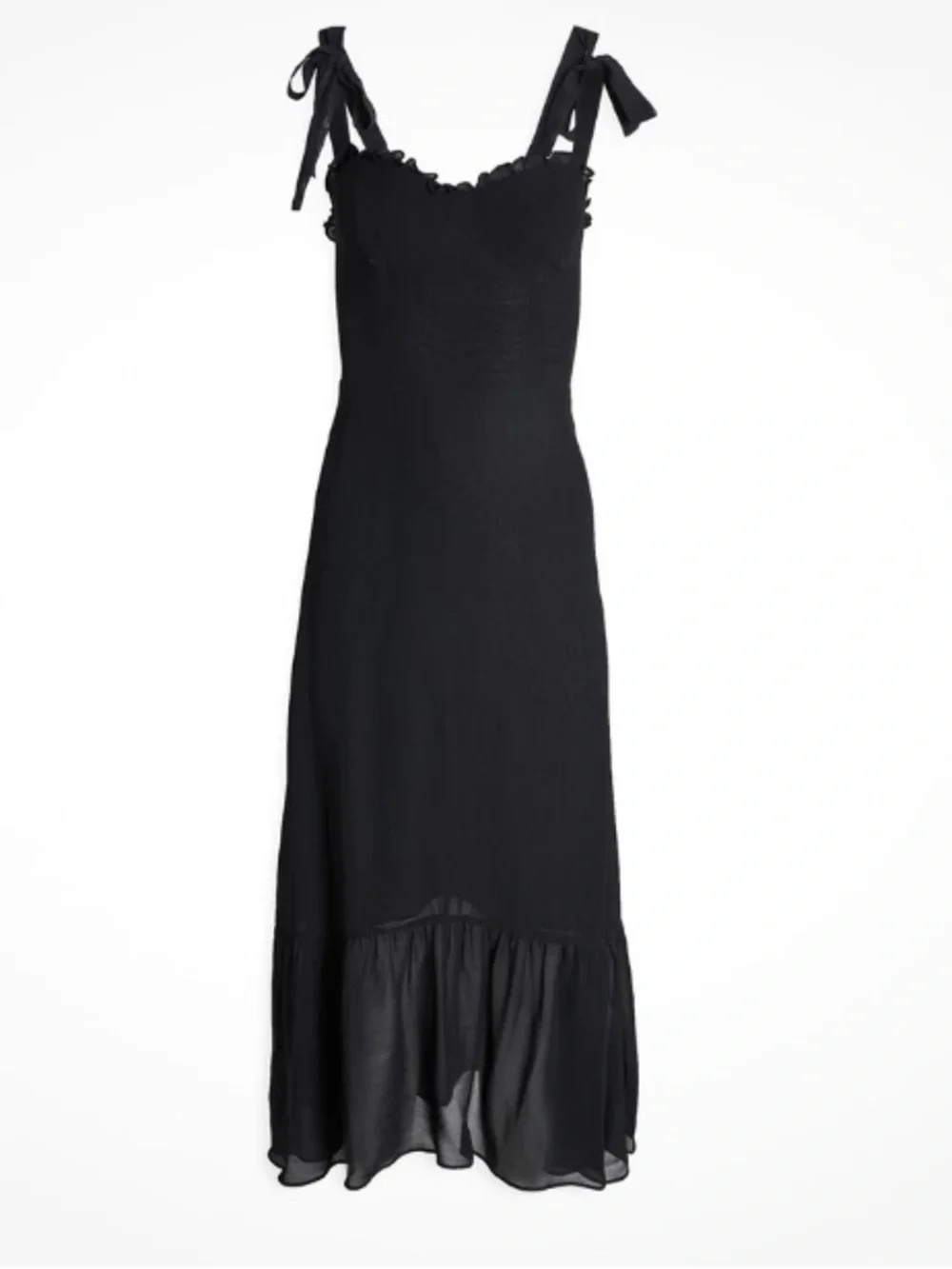 Reformation Black Tie-Shoulder Georgette Frill Hem Maxi Dress 4 - Picture 14 of 15